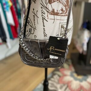 B. Makowsky Metallic Shoulder Bag with Chain
